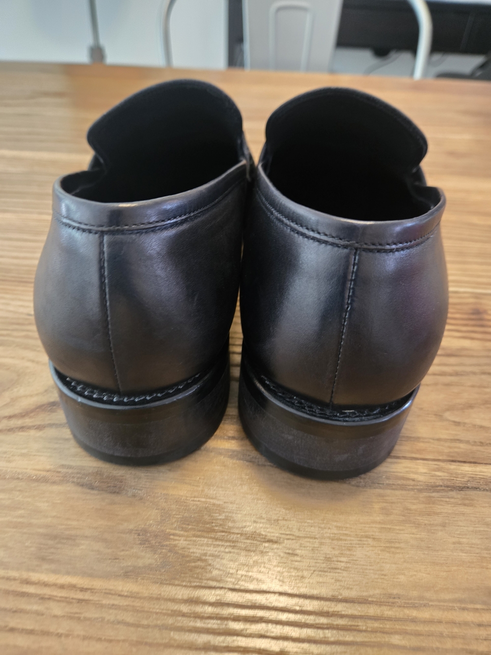BRIONI Black Leather Block Heeled Almond-Toe Men's Penny Loafers Size 11 - Picture 5 of 12